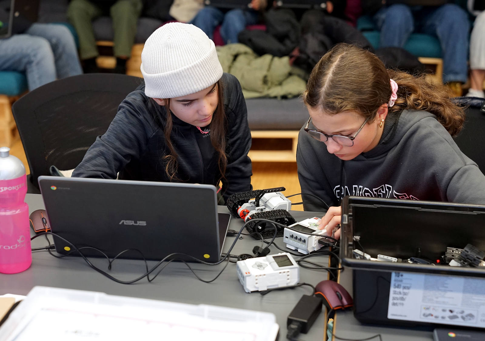 Mädchen am Laptop in Arbeit vertieft