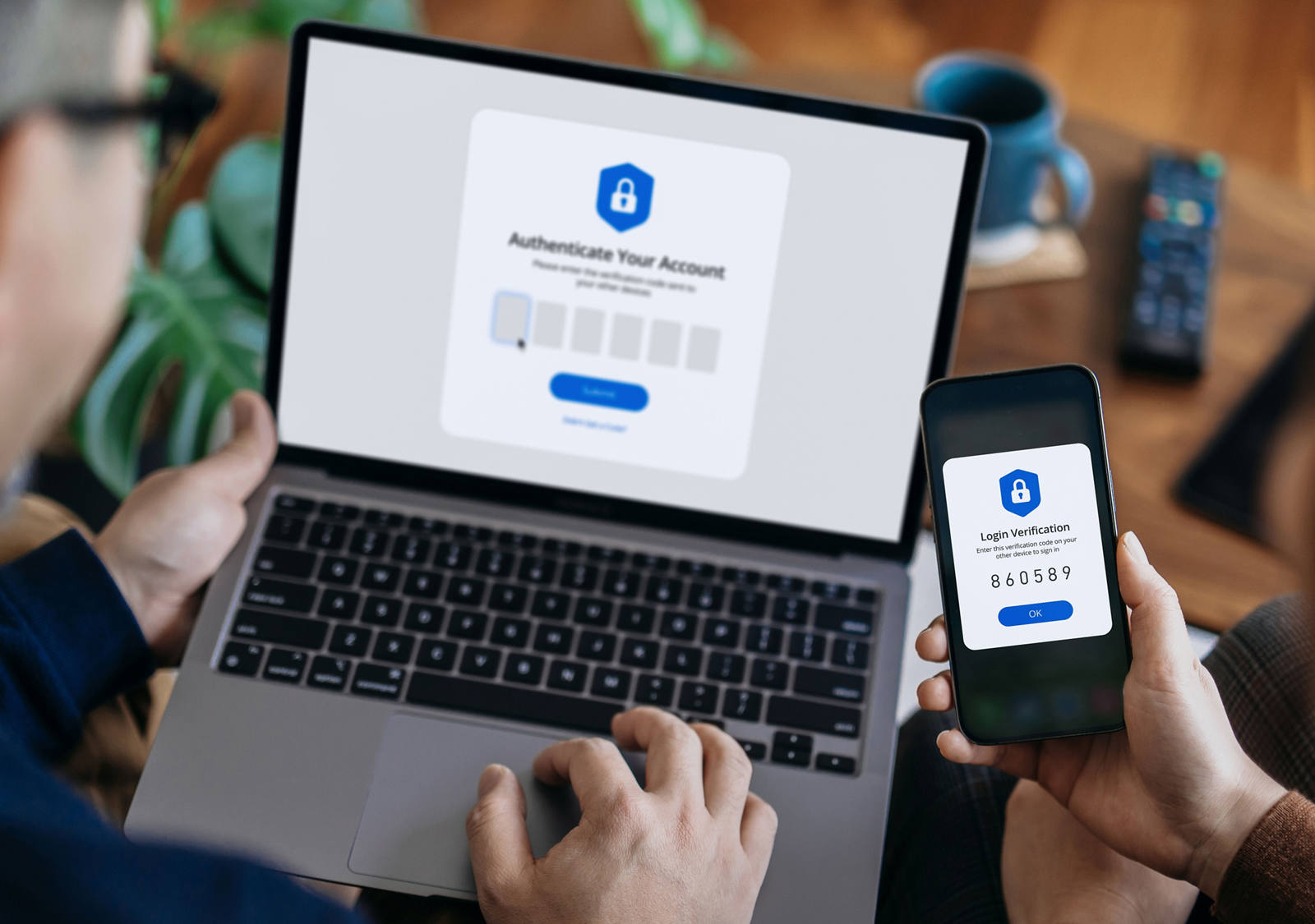 Two-factor authentication with smartphone on laptop