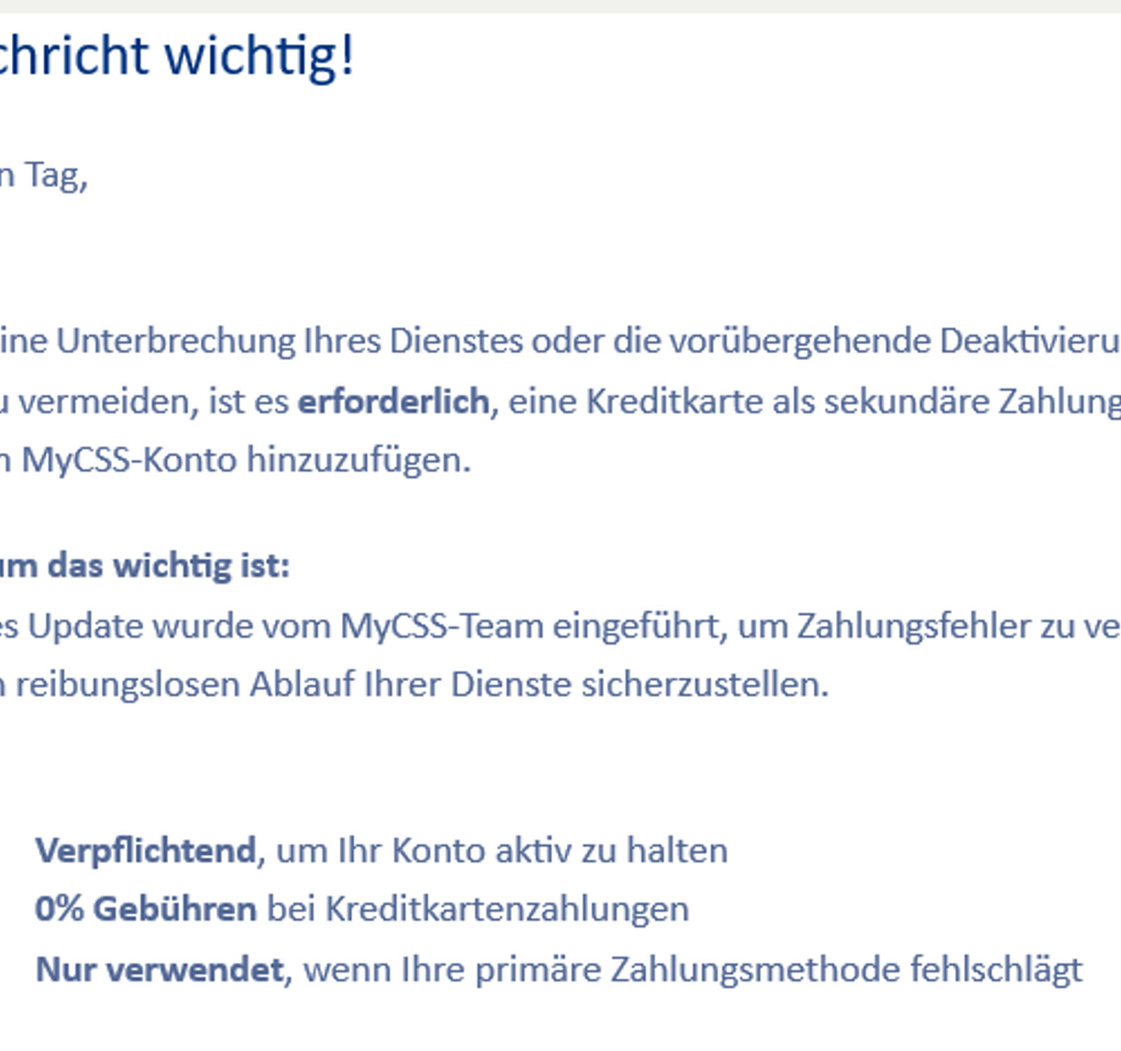 E-mail di phishing relativa al metodo di pagamento myCSS del 19.06.2025