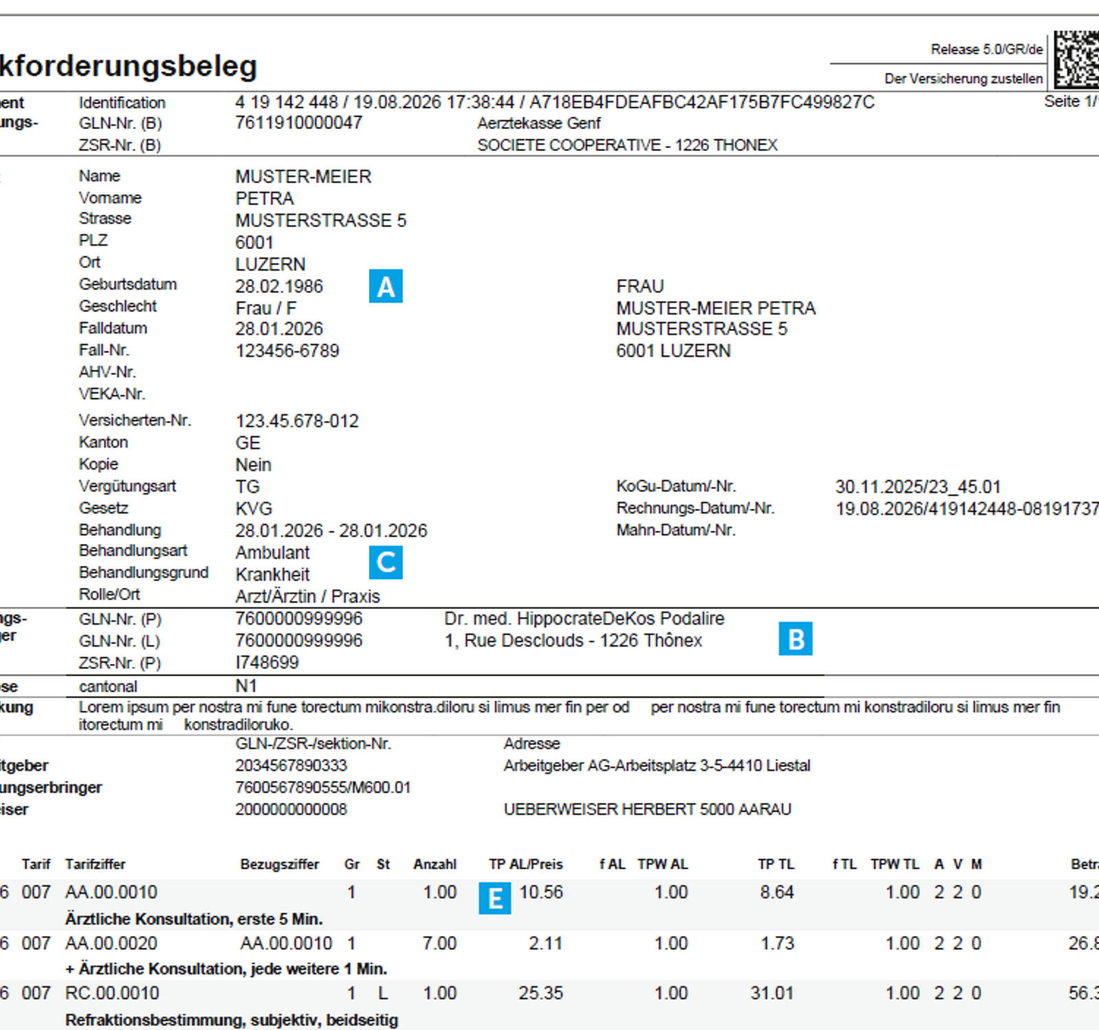 Arztrechnung mit 5 Kontrollpunkten zur Prüfung