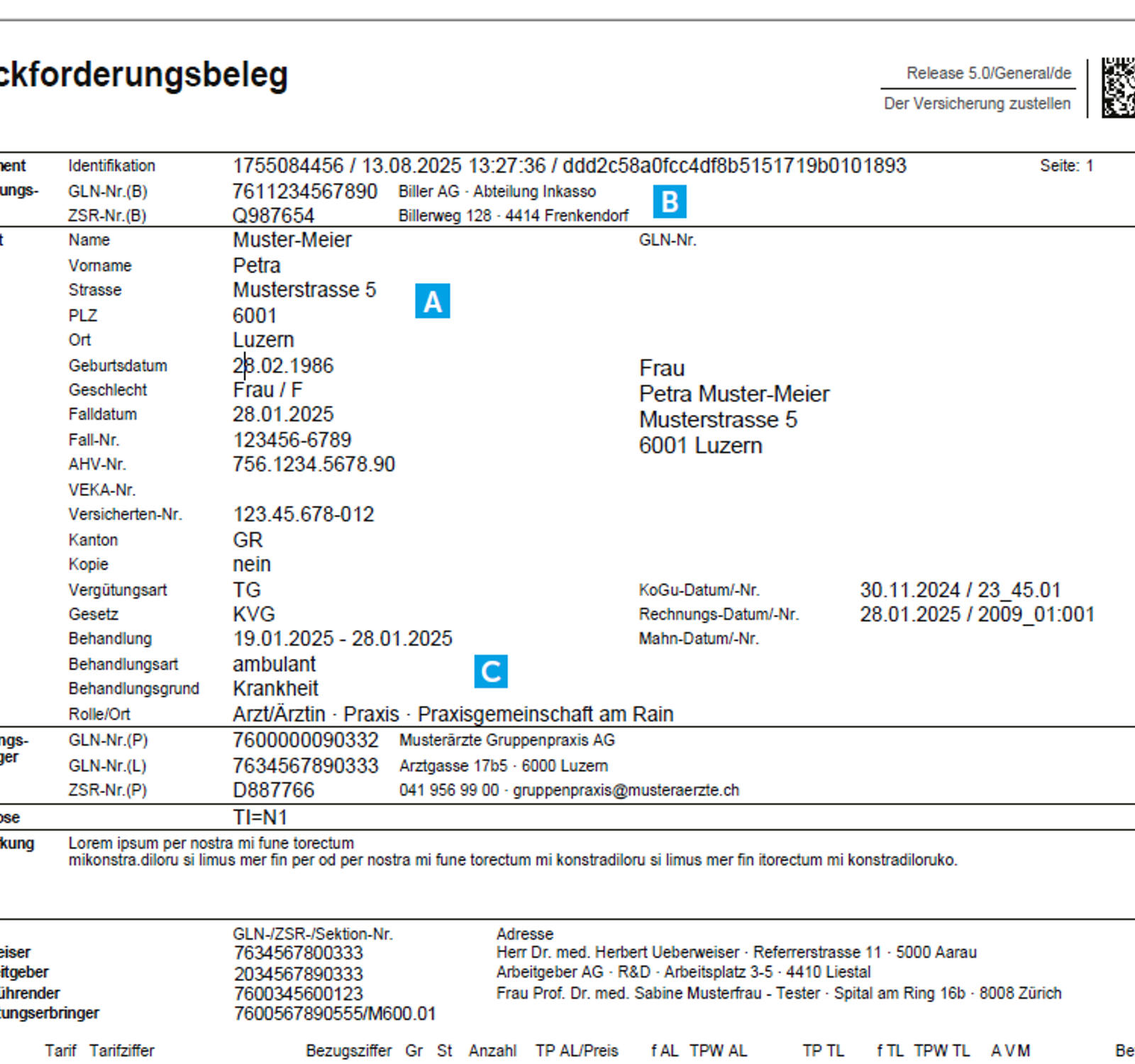 Arztrechnung mit 5 Kontrollpunkten zur Prüfung