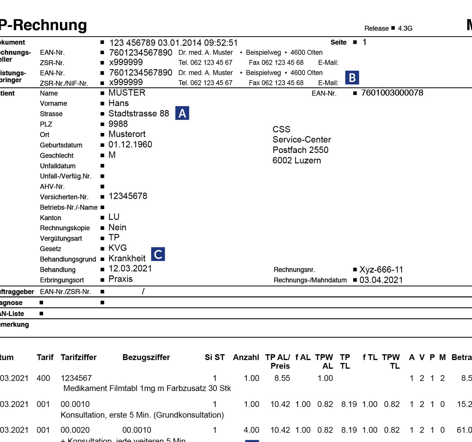 Doctor’s bill with 5 checkpoints for checking