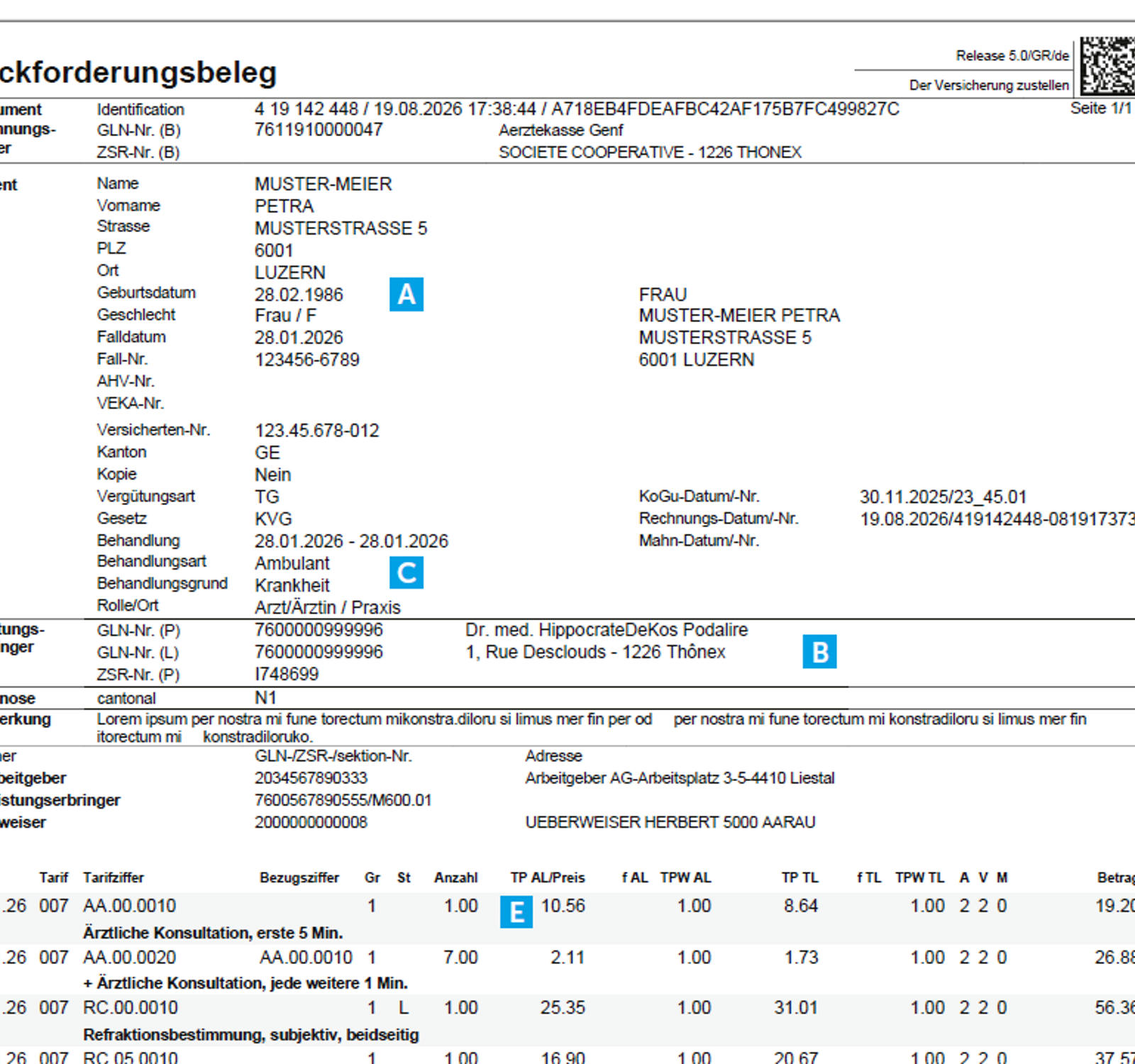 Doctor’s bill with 5 checkpoints for checking