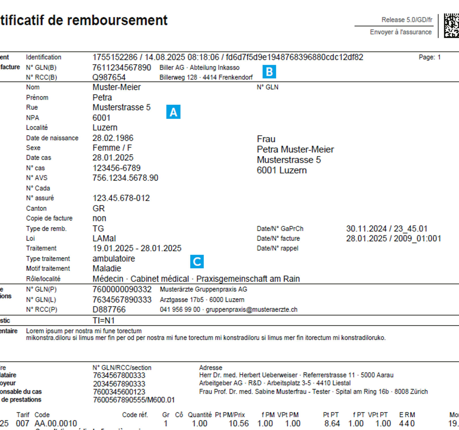 Facture médicale avec 5 points de contrôle à contrôler