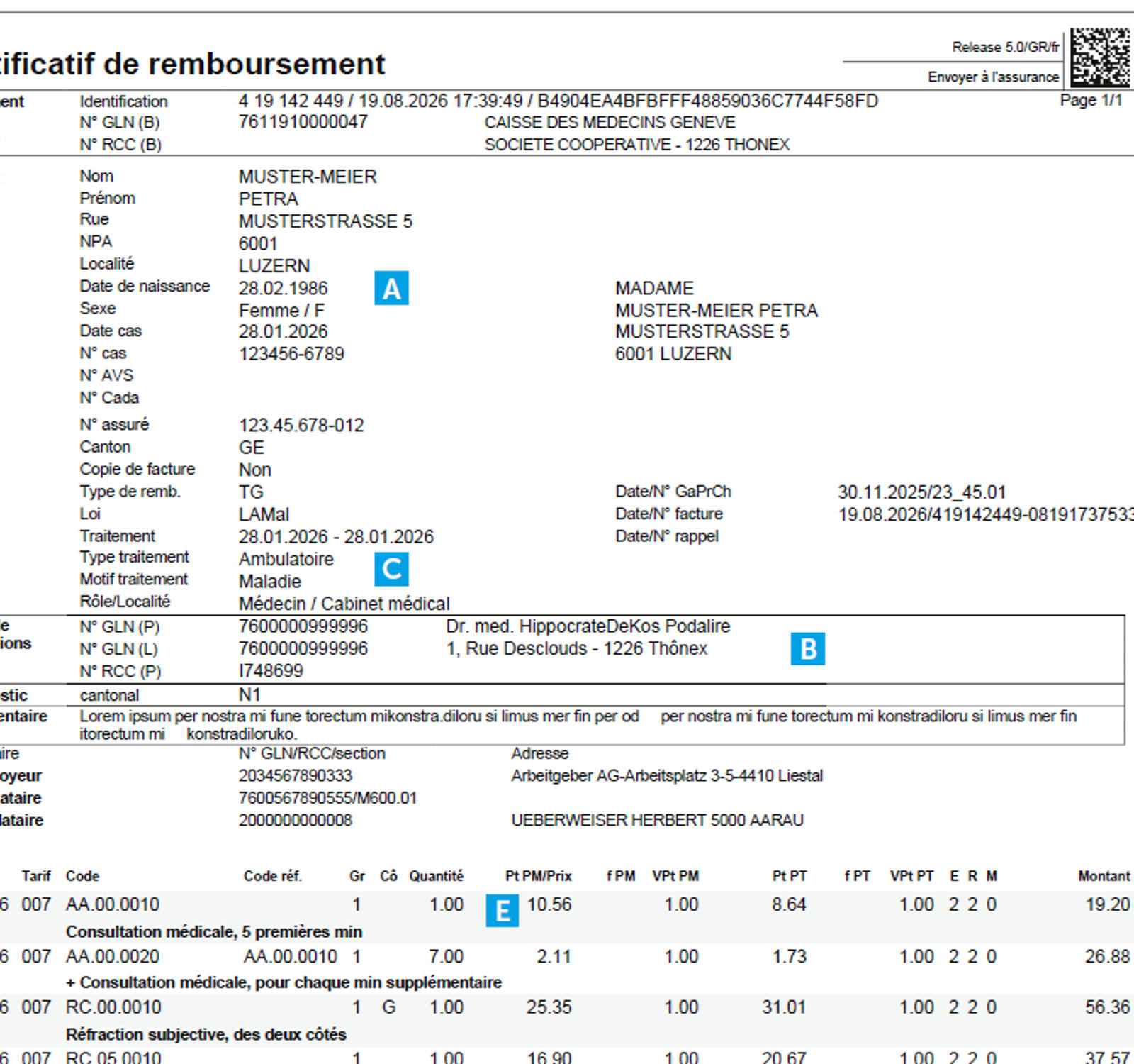 Facture médicale avec 5 points de contrôle à contrôler
