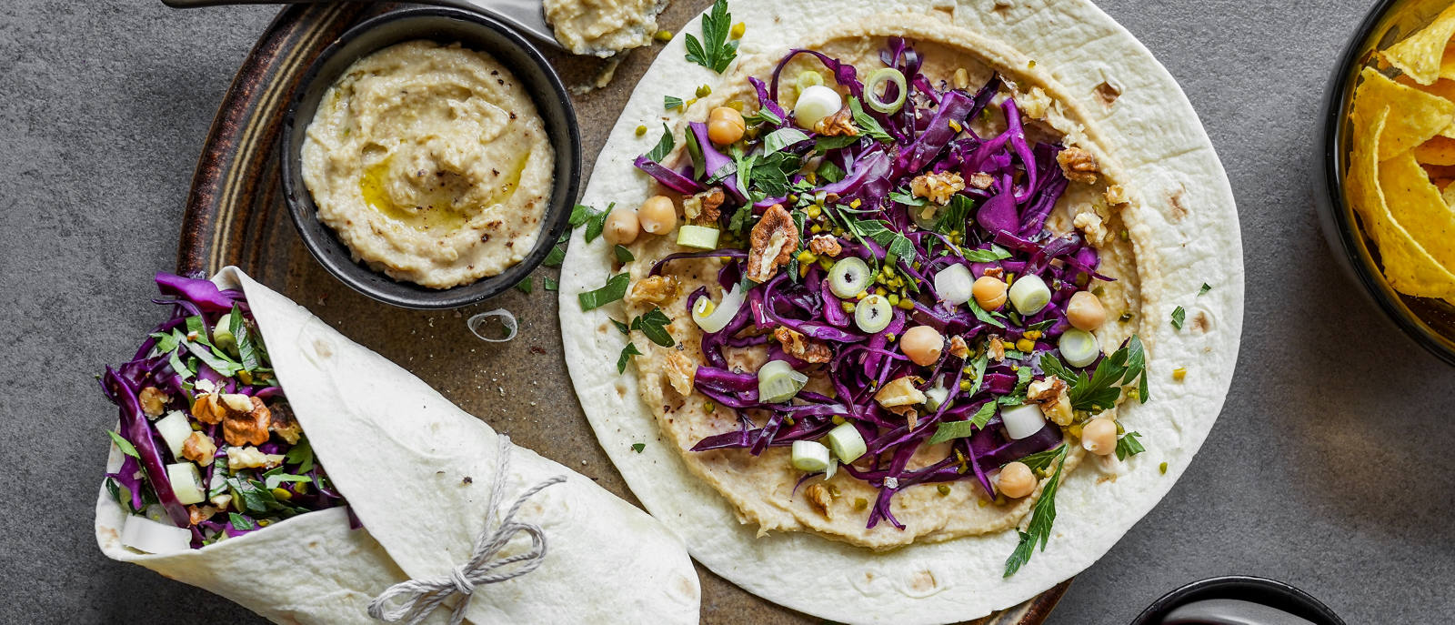 Rezept Rotkohl-Tortilla mit Birnen Hummus