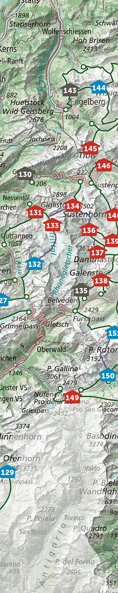 Cartina CAS con panoramica delle capanne in Svizzera