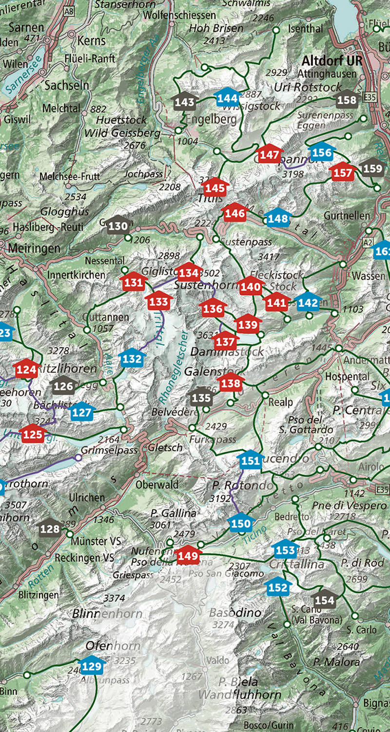 Carte du CAS avec vue d’ensemble des cabanes en Suisse